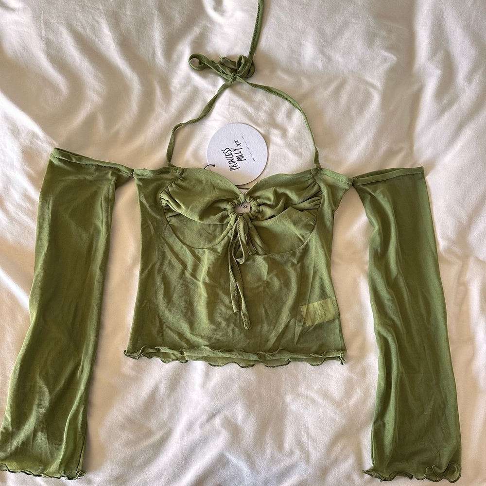 Princess polly green mesh off the shoulder top!